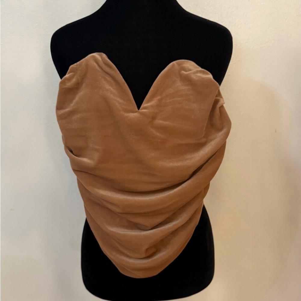Express Tan Strapless Drape Top
